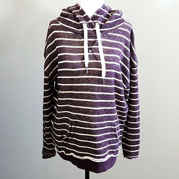 JO&CO Sweaters - Striped Purple Hoodie Sweater with Drawstring